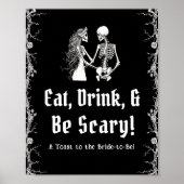 Zwart Halloween Skeleton Eet Drink & Wees eng Teke Poster (Voorkant)