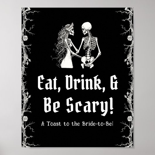 Zwart Halloween Skeleton Eet Drink & Wees eng Teke Poster (Voorkant)