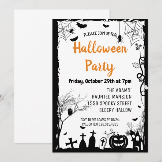 Zwart Halloween Spooktacular Party Uitnodiging (Voorkant / Achterkant)