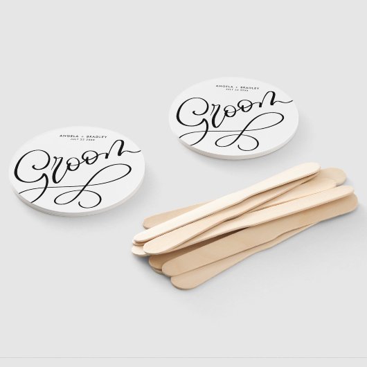Zwart Hand Geletterd Script Groom Wedding Fan Handwaaier (Niet-gemonteerd)
