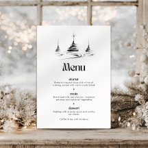 Zwart Hand Getekende Bomen Kerst Diner Menukaart 