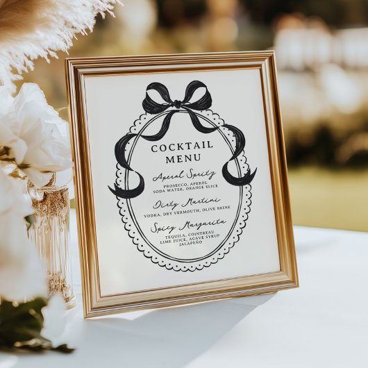 Zwart Hand getrokken boog Lijst Cocktail Menu Poster