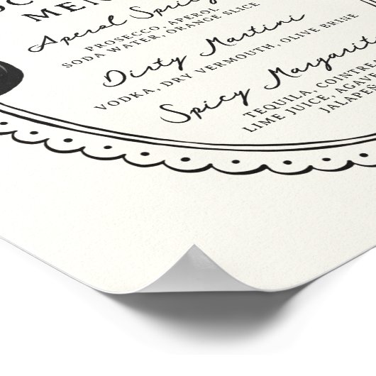 Zwart Hand getrokken boog Lijst Cocktail Menu Poster (Hoek)