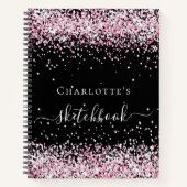 Zwart handboek zwart roze glitter-naamscript notitieboek (Voorkant)