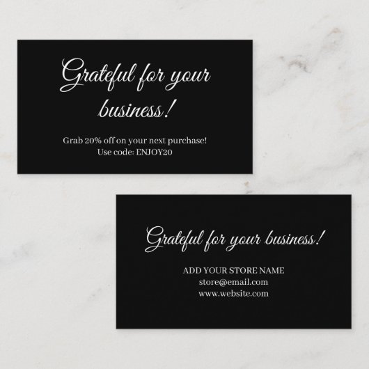 Zwart Handgeschreven Discount Kaart | Moderne kaar Kortingskaartje (Voorkant / Achterkant)