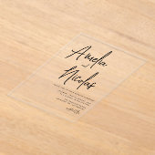 Zwart handgeschreven minimalistische bruiloft acryl uitnodigingen (Laagn)