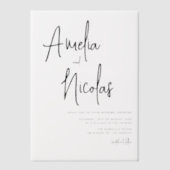 Zwart handgeschreven minimalistische bruiloft vellum uitnodigingen (Voorkant)