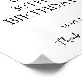 Zwart Handgeschreven Modern 30ste Verjaardag Welko Poster (Hoek)