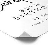 Zwart handgeschreven script 30th Birthday Welkom Poster (Hoek)