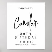 Zwart handgeschreven script 30th Birthday Welkom Poster (Voorkant)