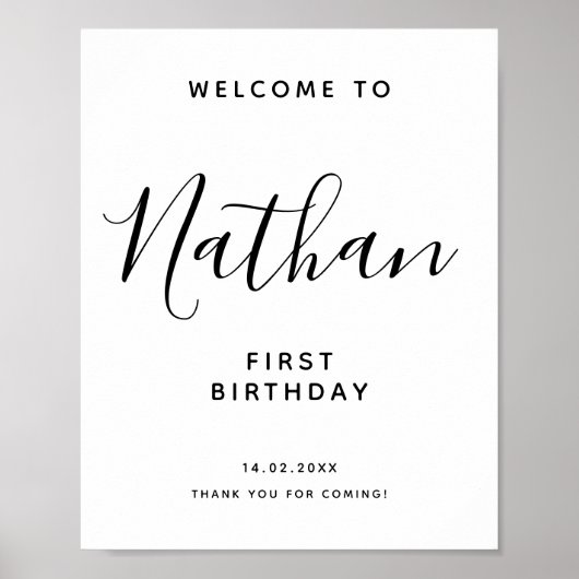 Zwart handgeschreven script 30th Birthday Welkom Poster (Voorkant)