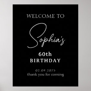 Zwart Handgeschreven Script 60th Verjaardag Welkom Poster