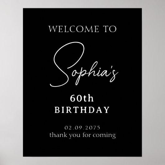Zwart Handgeschreven Script 60th Verjaardag Welkom Poster (Voorkant)