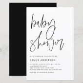 Zwart handgeschreven script Baby shower uitnodigen (Voorkant / Achterkant)