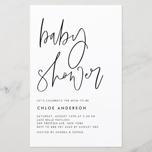 Zwart handgeschreven script Baby shower uitnodigen (Voorkant)