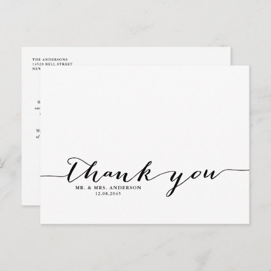 Zwart handgeschreven script bedankt Briefkaart (Voorkant / Achterkant)