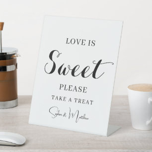 Zwart handgeschreven script bruiloft dessert Table Reclamebord Met Voetstuk