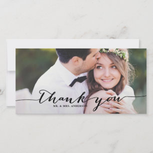 Zwart handgeschreven script bruiloft Foto Bedankkaart