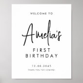 Zwart handgeschreven script eerste verjaardag poster (Voorkant)