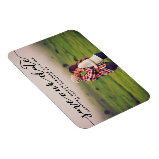 Zwart handgeschreven script foto onze datum opslaa magneet (Rechterzijde)