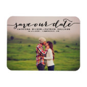 Zwart handgeschreven script foto onze datum opslaa magneet (Horizontaal)