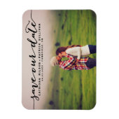 Zwart handgeschreven script foto onze datum opslaa magneet (Verticaal)