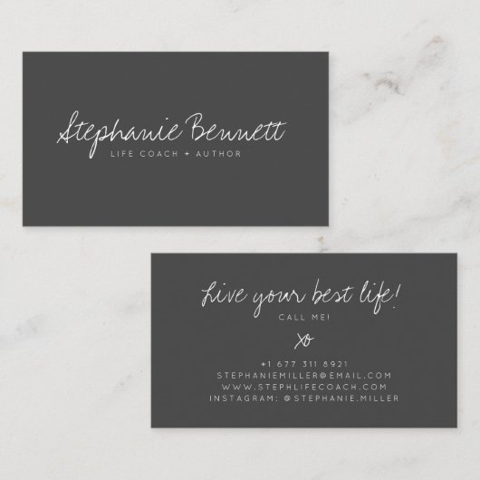 Zwart handgeschreven script handtekening logo life visitekaartje (Voorkant / Achterkant)