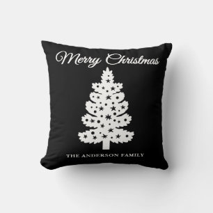 Zwart handgeschreven script kerstboom kussen