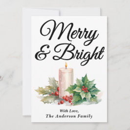 Zwart handgeschreven script Merry & Bright Feestdagenkaart