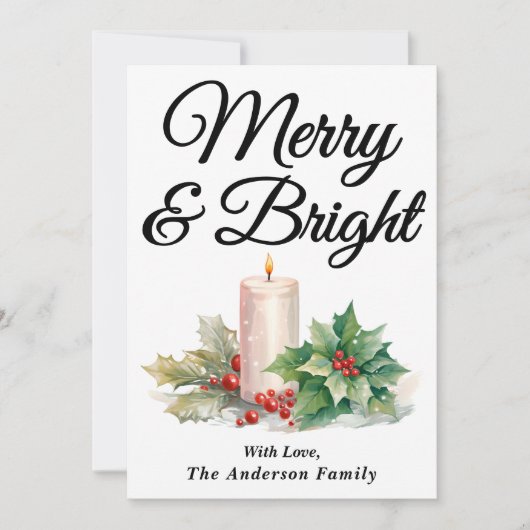 Zwart handgeschreven script Merry & Bright Feestdagenkaart (Voorkant)