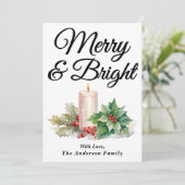 Zwart handgeschreven script Merry & Bright Feestdagenkaart (Staand voorkant)