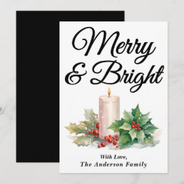Zwart handgeschreven script Merry & Bright Feestdagenkaart