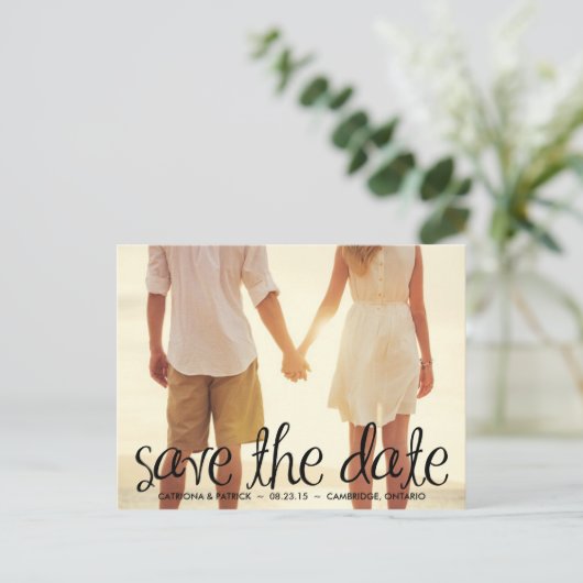 Zwart handgeschreven script Opslaan Briefkaart Dat (Staand voorkant)