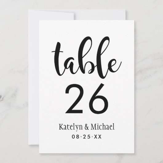 Zwart Handgeschreven Script Trouwtafel Nummer Kaart (Voorkant)