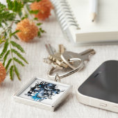 Zwart handje - Blauwe inkeping Sleutelhanger (Zijkant)