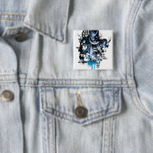 Zwart handje - Blauwe inkeping Vierkante Button 5,1 Cm (In situ)