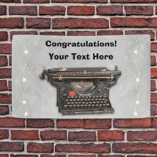 Zwart Handleiding Typewriter Sterren Congrats Spandoek