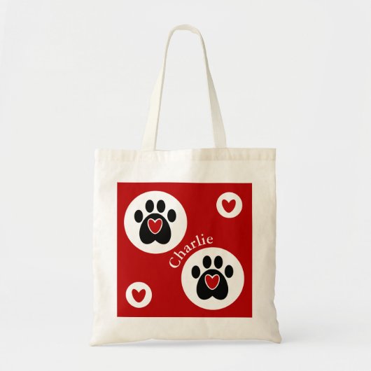 Zwart handschrift afdrukken en rood hart tote bag (Voorkant)