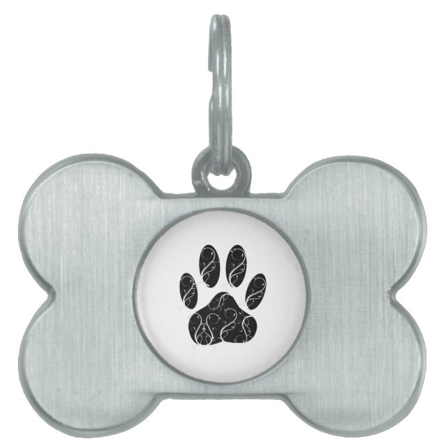 Zwart handschrift afdrukken met witte kleuren huisdieren naamplaatje (voorkant)