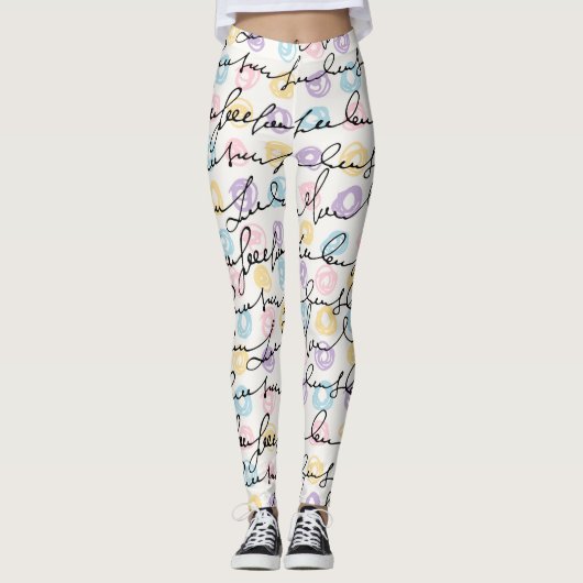 Zwart handschrift en cirkels leggings (Voorkant)