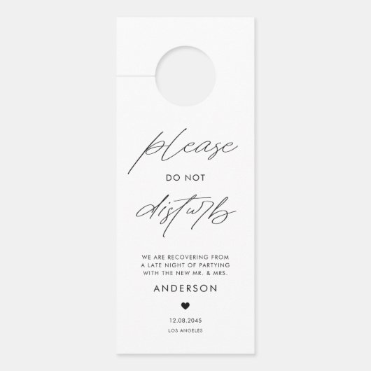 Zwart handschrift niet storen bruiloft deurhanger (Voorkant)