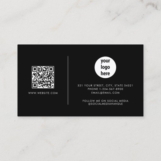 Zwart handschrift QR Code Sociale media Visitekaartje (Achterkant)