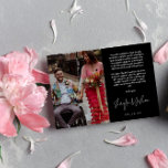 Zwart handschrift script foto bruiloft dank u bedankkaart<br><div class="desc">Romantic bruiloft bedankt je kaart,  die is gedrukt met twee van je trouwfoto's,  een kleinere aan de ene kant en een grotere aan de andere kant. Dank u in een modern hand-schrijvend manuscript,  ook uw namen,  met een gedrukte dank u tekst hierboven.</div>