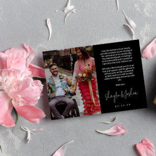 Zwart handschrift script foto bruiloft dank u bedankkaart