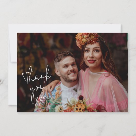 Zwart handschrift script foto bruiloft dank u bedankkaart (Voorkant)