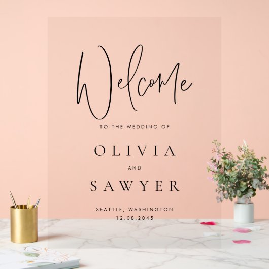 Zwart Handschrift Script Wedding Welkom Acryl Bord (Huwelijk)