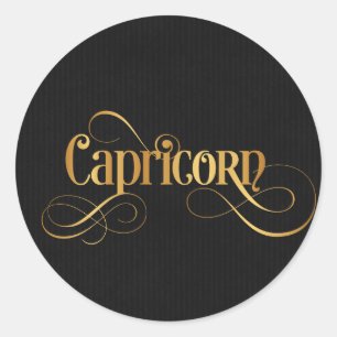 Zwart handschrift Zodiac Sign Capricorn Gold Ronde Sticker