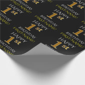 Zwart, "HAPPY 1st BIRTHDAY" inpakpapier (Hoek)