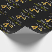 Zwart, "HAPPY 4th BIRTHDAY"-omslagpapier Cadeaupapier (Hoek)