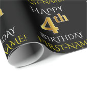 Zwart, "HAPPY 4th BIRTHDAY"-omslagpapier Cadeaupapier (Rol Hoek)